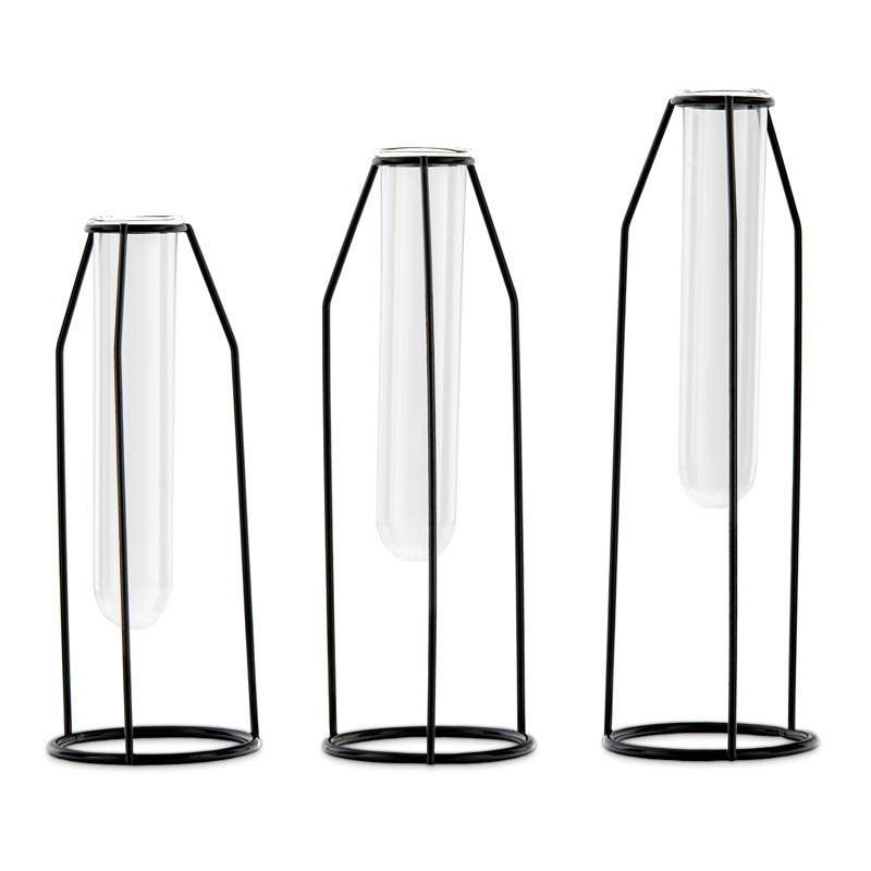 Wrought Studio 3 Piece Giolou Black/Clear Glass Table Vase Set